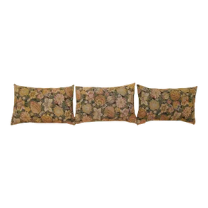 1910 Decorative Antique Jacquard Tapestry Pillows with Floral Elements - Set of 3