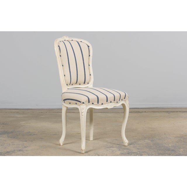 Linen Antique French Louis XV Style Painted Provincial Dining Chairs in Striped Jacquard – Set of 8 For Sale - Image 8 of 18