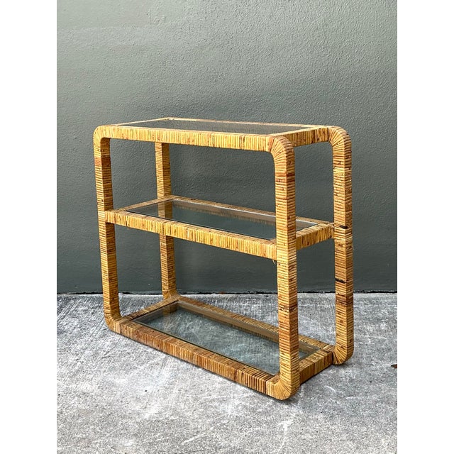 Vintage Wrapped Rattan Low Etagere For Sale - Image 11 of 12