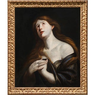Andrea Vaccaro, Penitent Magdalene, Oil on Canvas, 17th Century, Framed For Sale