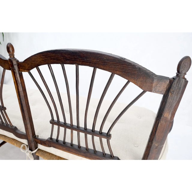Mid 19th Century Antique Tripple Rush Seat Solid Linen Upholstery Cushion Bench Sattee Sofa For Sale - Image 5 of 13