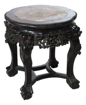 Antique Chinese Foliate Carved Rosewood Rouge Marble Top Stand C1920