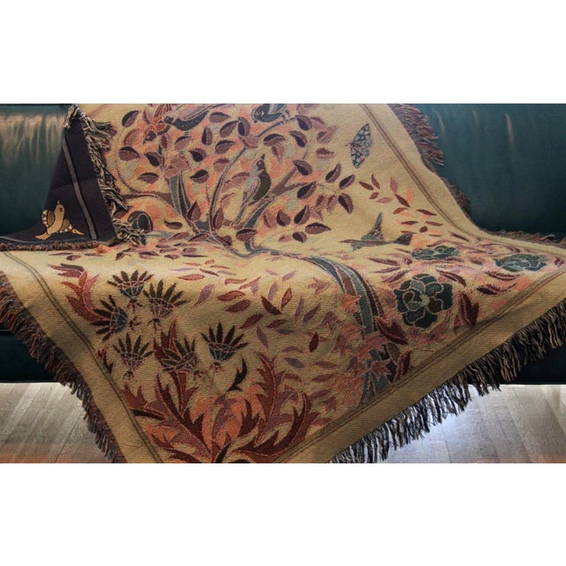 Arts and Crafts Style "Tree of Birds" in Espresso Jacquard Woven Throw Blanket For Sale - Image 6 of 12