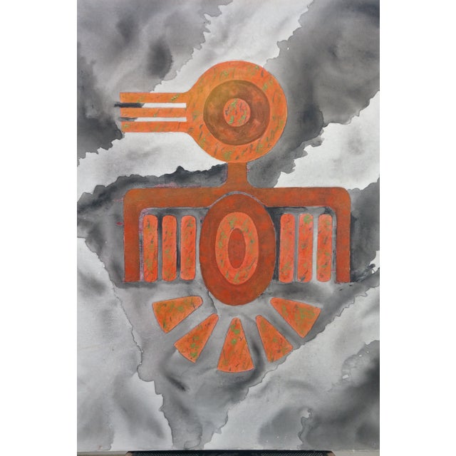 Late 20th Century Original Vintage Abstract Modern Thunderbird Oil Painting Tribal Folk Art 24" For Sale - Image 5 of 9