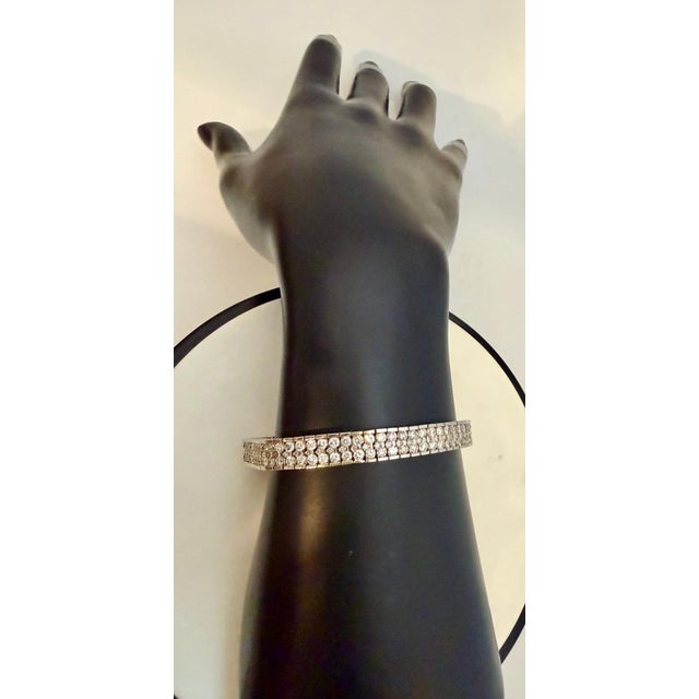 Modern 12 Carats Three Row Brilliant Cut Diamond Tennis Bracelet 14kt White Gold 7.3" For Sale - Image 3 of 8