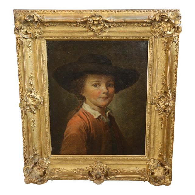 Child with a Hat, 1800s, Oil on Canvas For Sale