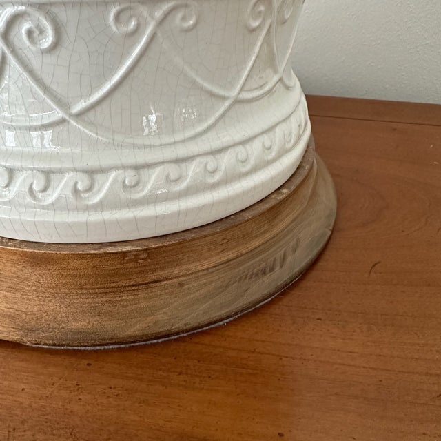 Vintage Large White Crackle Glaze Ginger Jar Lamp Chinoiserie Floral Cherry Blossom For Sale - Image 9 of 12