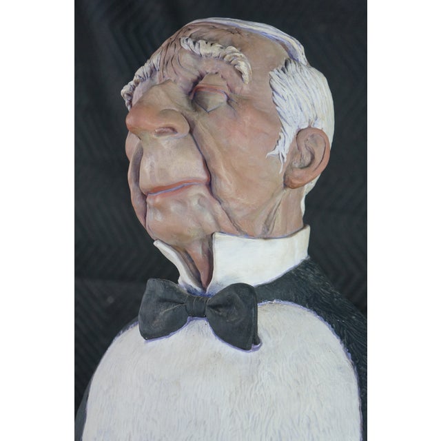 Jack Dowd 1996 Life Size Penguin Butler Dumb Waiter Hydrocal Sculpture 64" For Sale - Image 6 of 17