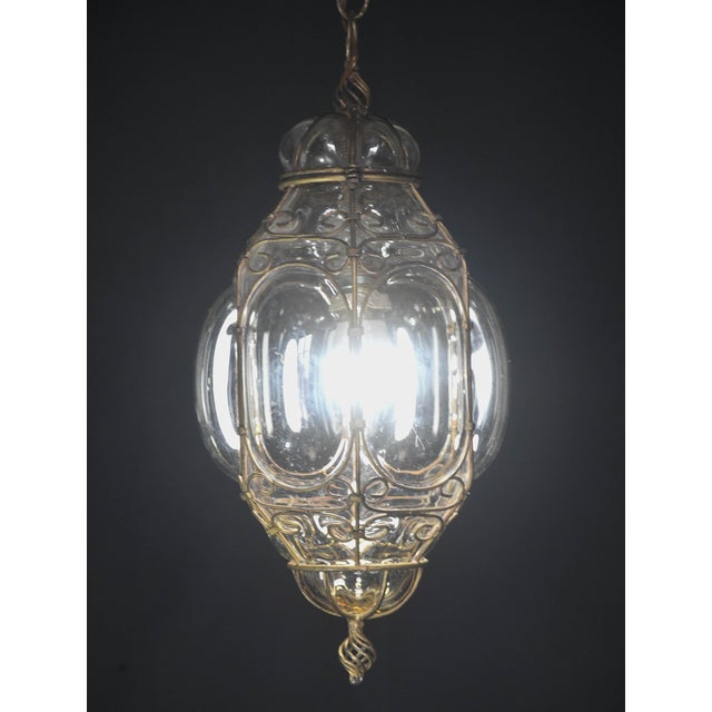 1950s Italian Charming Gilded Brass Colour Venetian Lantern, Seguso Murano Glass For Sale - Image 13 of 14