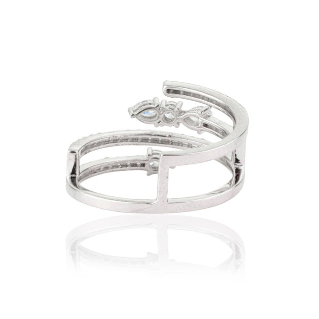 Modernist 14k White Gold Bypass Wrap Ring With 0.62ct Diamond Size 5 For Sale - Image 11 of 18