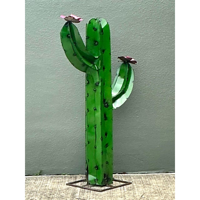 Vintage Torched Metal Cut Cactus For Sale - Image 9 of 12