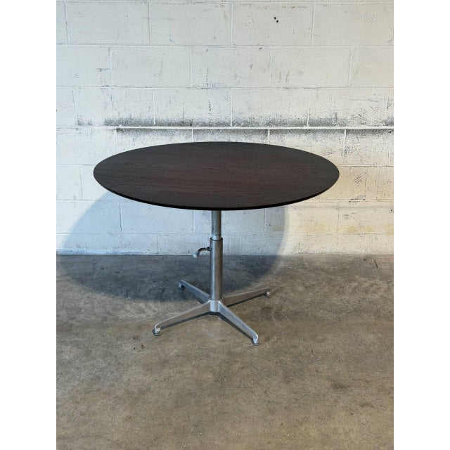 Dark Teak Round Adjustable Height Coffee to Dining Table Vintage Mid-Century Modern 1970s For Sale - Image 11 of 11