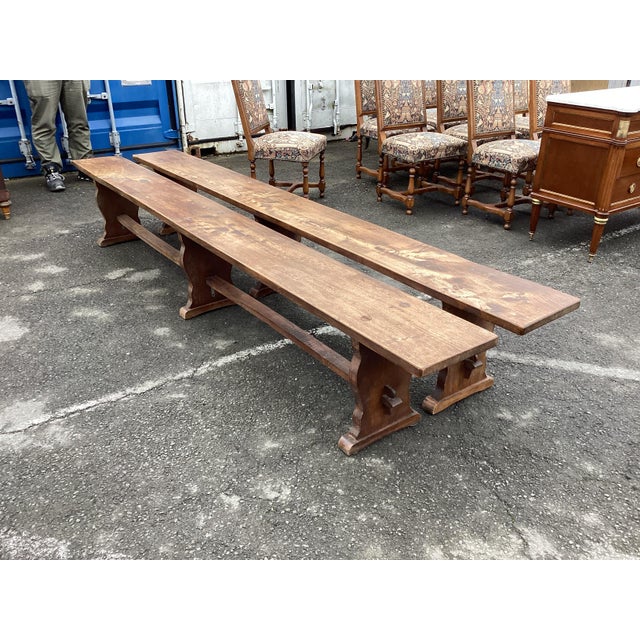 Burnt Umber Rare Pair of 9ft French Farmhouse Benches For Sale - Image 8 of 8