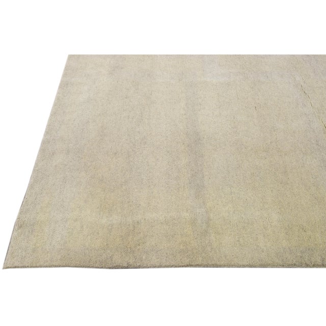 Modern Moroccan Style Handmade Seamless Pattern Beige Square Wool Rug For Sale - Image 9 of 11