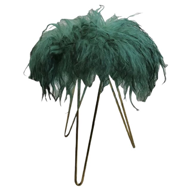 Vintage Fell & Brass Stool, 1970s For Sale