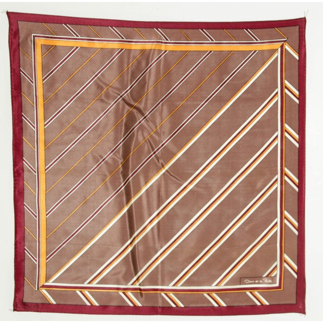 Italian Oscar de la Renta Brown Silk Scarf Pocket Square Handkerchief For Sale - Image 3 of 12