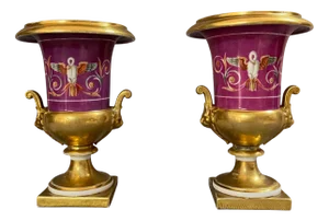 Paris Empire Porcelain Vases, Early 19th Century, Set of 2