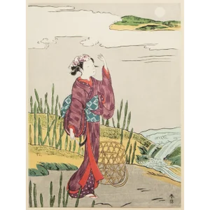 1963 After Harunobu "Hunting Scouring Rush", Full-Color Print From Japan