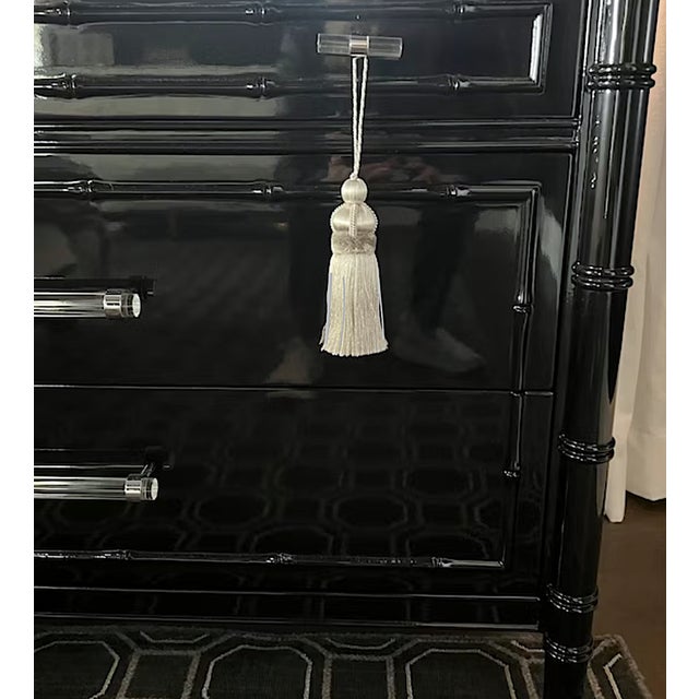 Dove Gray Satin Key Tassel With Platinum Velvet and Gimp Details For Sale - Image 11 of 15