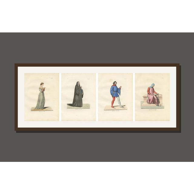 Gold Bonnard, Medieval Figures Costume & Daily Life, Handcolored Engravings, 1845, Set of 4 For Sale - Image 8 of 10
