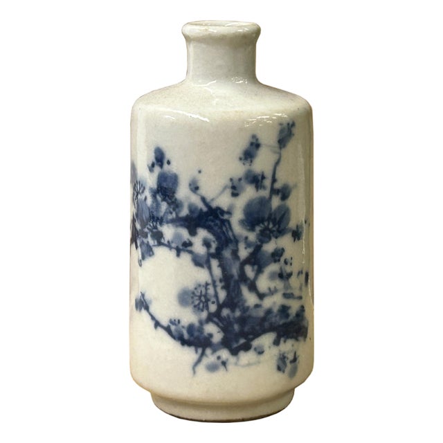 Small Blue White Handpaint Blossom Tree Scenery Graphic Porcelain Vase For Sale