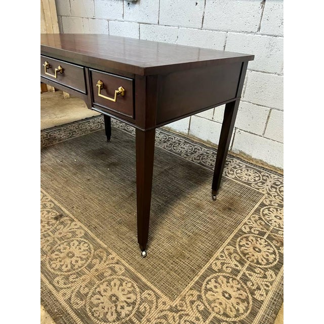 Late 20th Century George III Style Inlaid Top Three Drawer Writing Table Desk. For Sale - Image 5 of 18
