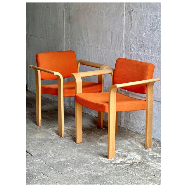 Wood Mid-Century Modern Orange Stacking Armchairs by Rud Thygesen & Johnny Sørensen for Magnus Olesen, Denmark, 1970s, Set of 2 For Sale - Image 7 of 18