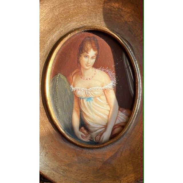 Antique/ Vintage Miniature Italian Signed Hand Painted Portrait, Lady in Nightgown With Gilded Wooden Frame For Sale In Los Angeles - Image 6 of 15