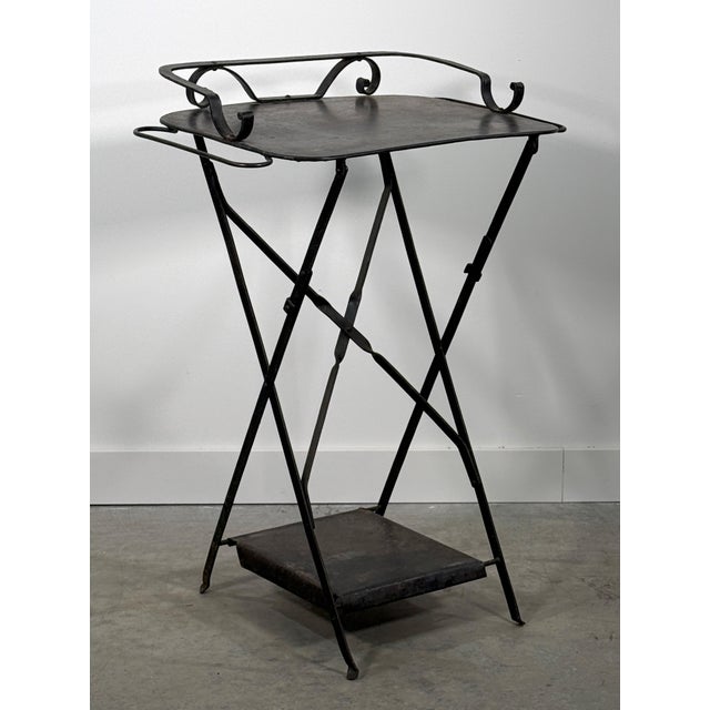 Antique c.1920's French Folding Steel Tray Table With Scrollwork For Sale - Image 4 of 11