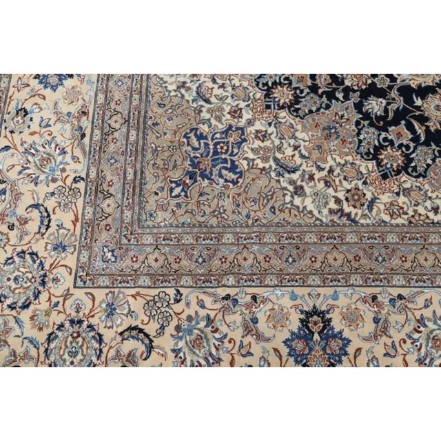 Navy Blue Fine Hand Knotted Persian Silk & Wool Rug For Sale - Image 4 of 4