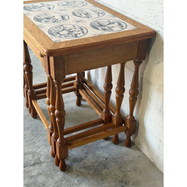 Ak Odense Oak Nesting Tables Set of 3 With Ceramic Tile Tops Danish Mid-Century Modern 1965 For Sale In Los Angeles - Image 6 of 11