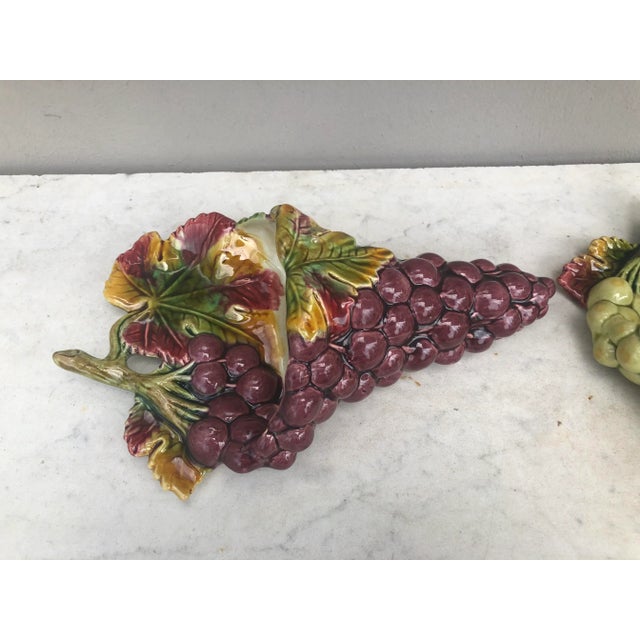 Rare Pair of French Majolica Grapes Wall Pockets Circa 1890. possibly Orchies.