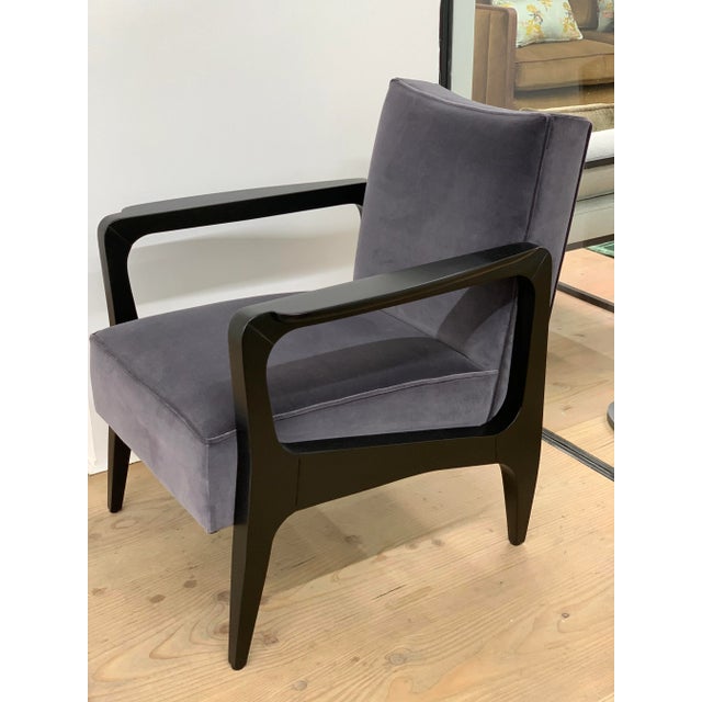 Art Deco Style Black Ebony Finish and Grey Cotton Velvet Atena Armchair by Casa Botelho For Sale - Image 4 of 11