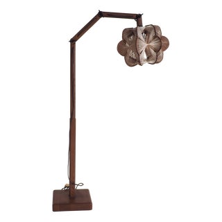 Vintage Danish Floor Lamp with Woven Shade, 1960s For Sale