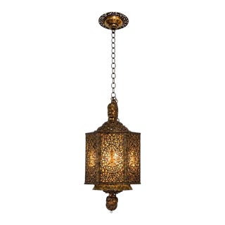 Antique Indian Goddess Pendant Light Lantern Copper Brass Filigree For Sale