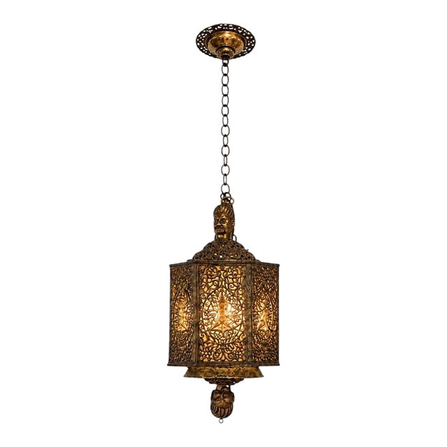 Antique Indian Goddess Pendant Light Lantern Copper Brass Filigree For Sale