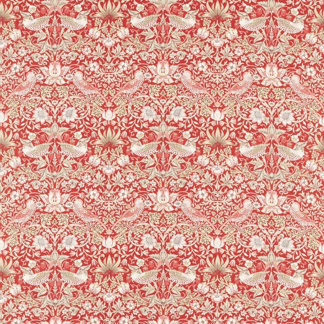 Morris & Co Strawberry Thief Fabric in Indian Red For Sale