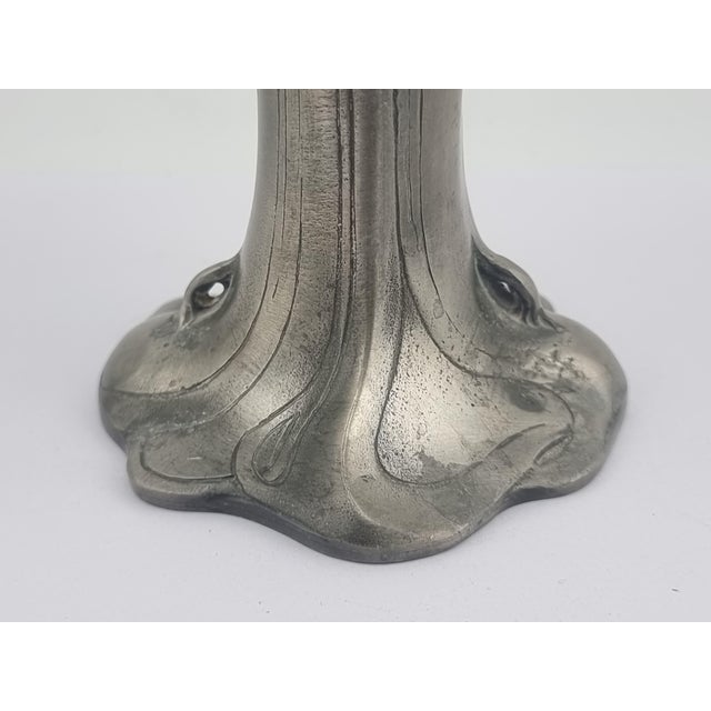 Antique Pewter Art Nouveau Vase Tin Woman Flowers For Sale - Image 11 of 16