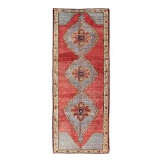 Vintage Turkish Oushak Rug With Three Large Medallions 5'2'' X 12'10" For Sale