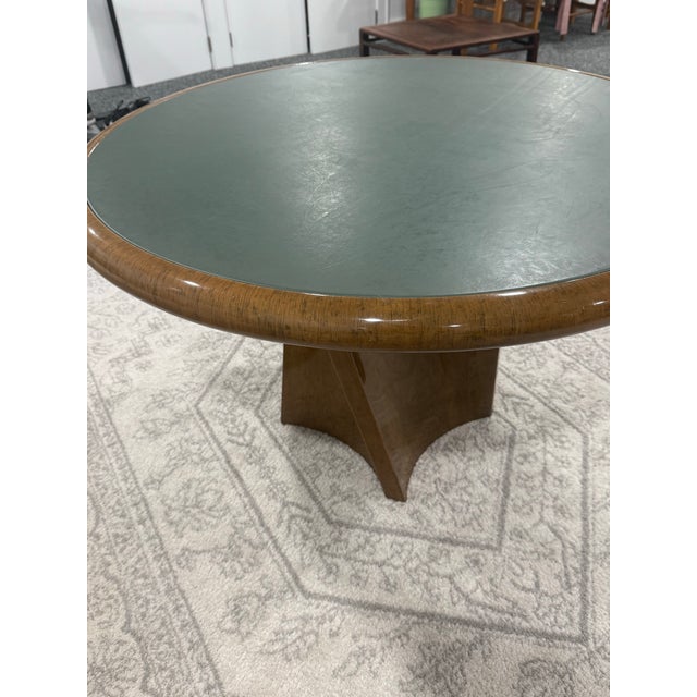 Mid-Century Modern Vintage Jimeco Colombian Green Goatskin/Parchment Round Pedestal Dining Table For Sale - Image 3 of 8