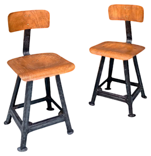 Set of Mid-Century Italian Modern Industrial Iron & Wood Stools, 1960s