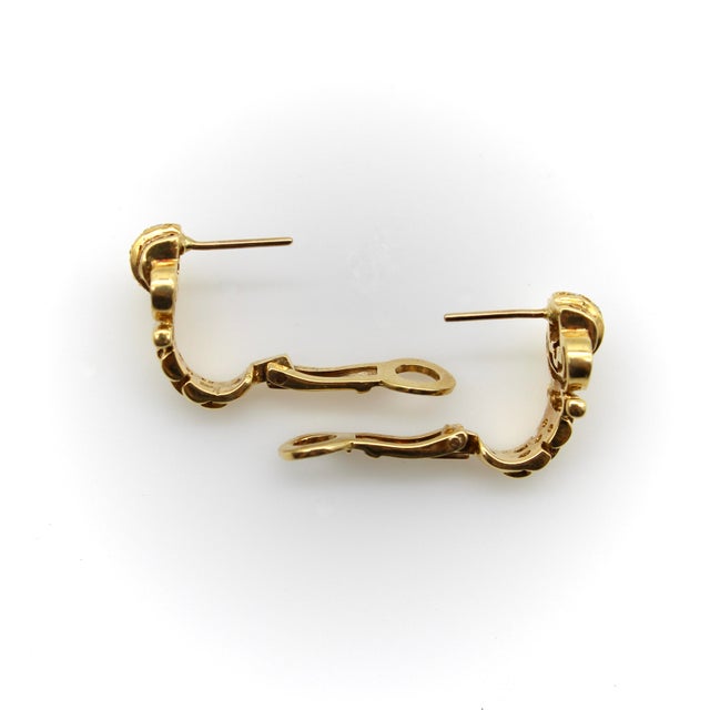 Gold Vintage 18k Gold Diamond and Ruby Buckle Huggie Earrings, A Pair For Sale - Image 8 of 10