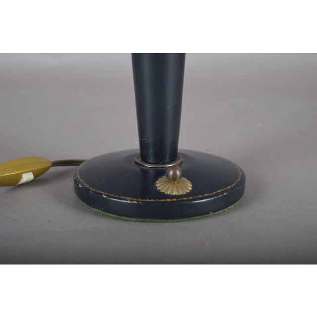 Navy Blue Leather and Brass Table Lamp with Pleated Shade, 1950s For Sale - Image 11 of 18