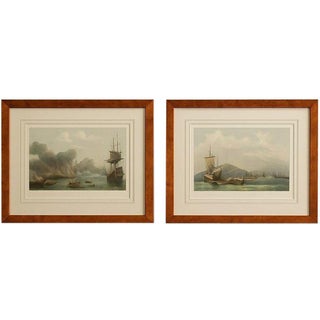 After Petrus Johannes Schotel, Naval Battle, Etna and Palermo Engagements of 1676, Lithographs, Set of 2, Framed For Sale