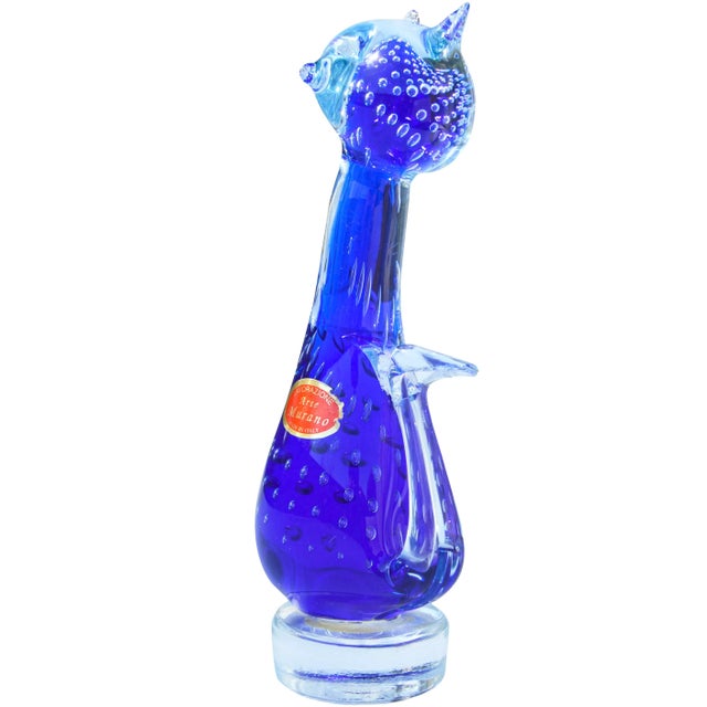 Vintage Murano Lavorazione Italian Art Glass Blue Cat Figurine For Sale - Image 11 of 11