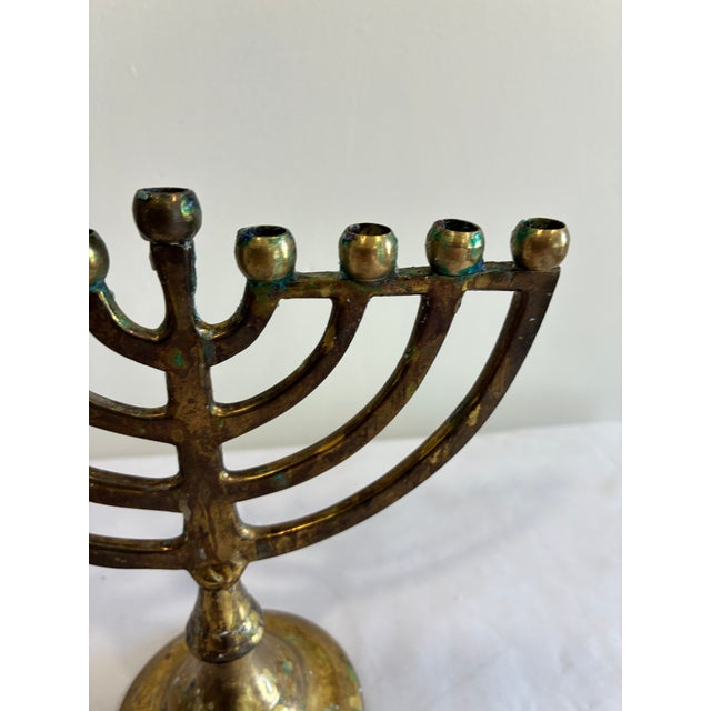 Brass Vintage Brass Hanukkah Menorah With Nine Candle Holders For Sale - Image 8 of 15