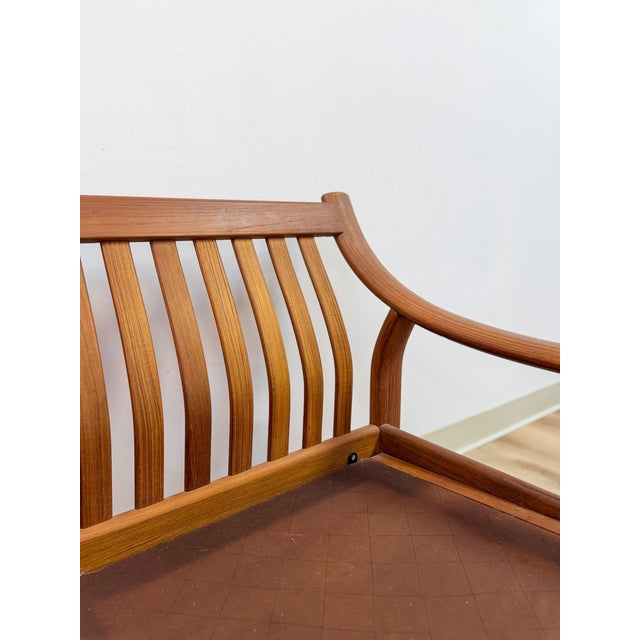 MCM Danish Modern Cognac Color Two Seat Couch Curved Bench Sculptural Seating For Sale - Image 9 of 14