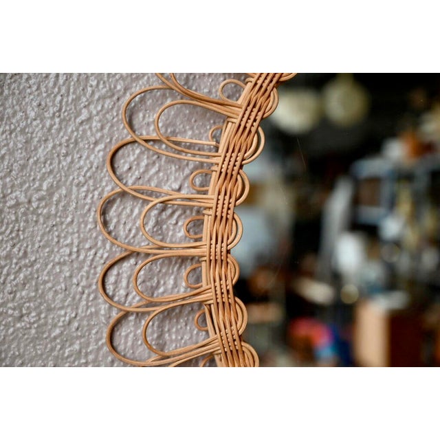 1960s Large Vintage Wicker Sun Mirror For Sale - Image 5 of 8