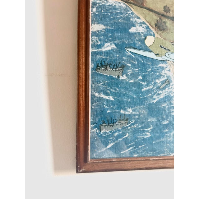 1980s WWII Narrative Battle Scene Folk Art Painting, Signed Gilbert W. Schuett For Sale - Image 4 of 11