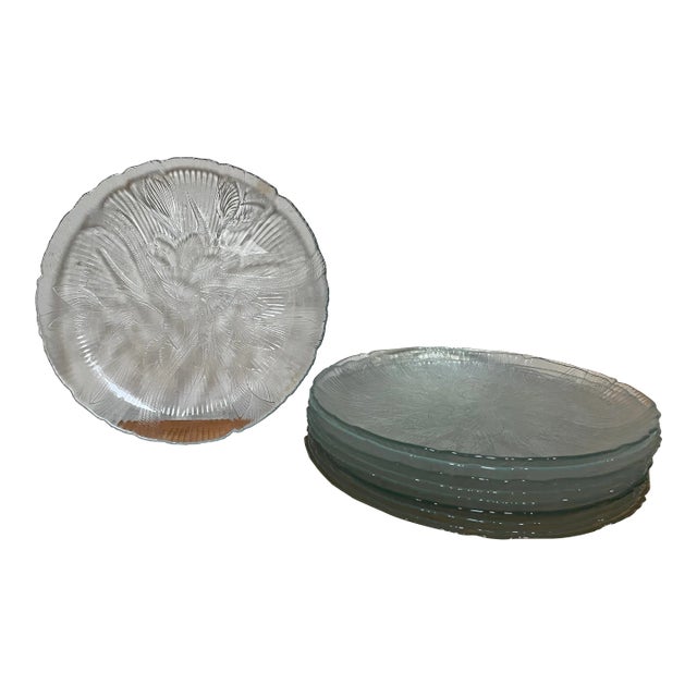 Vintage French Arcoroc Floral Relief Glass Dinner Plates - Set of 10 For Sale